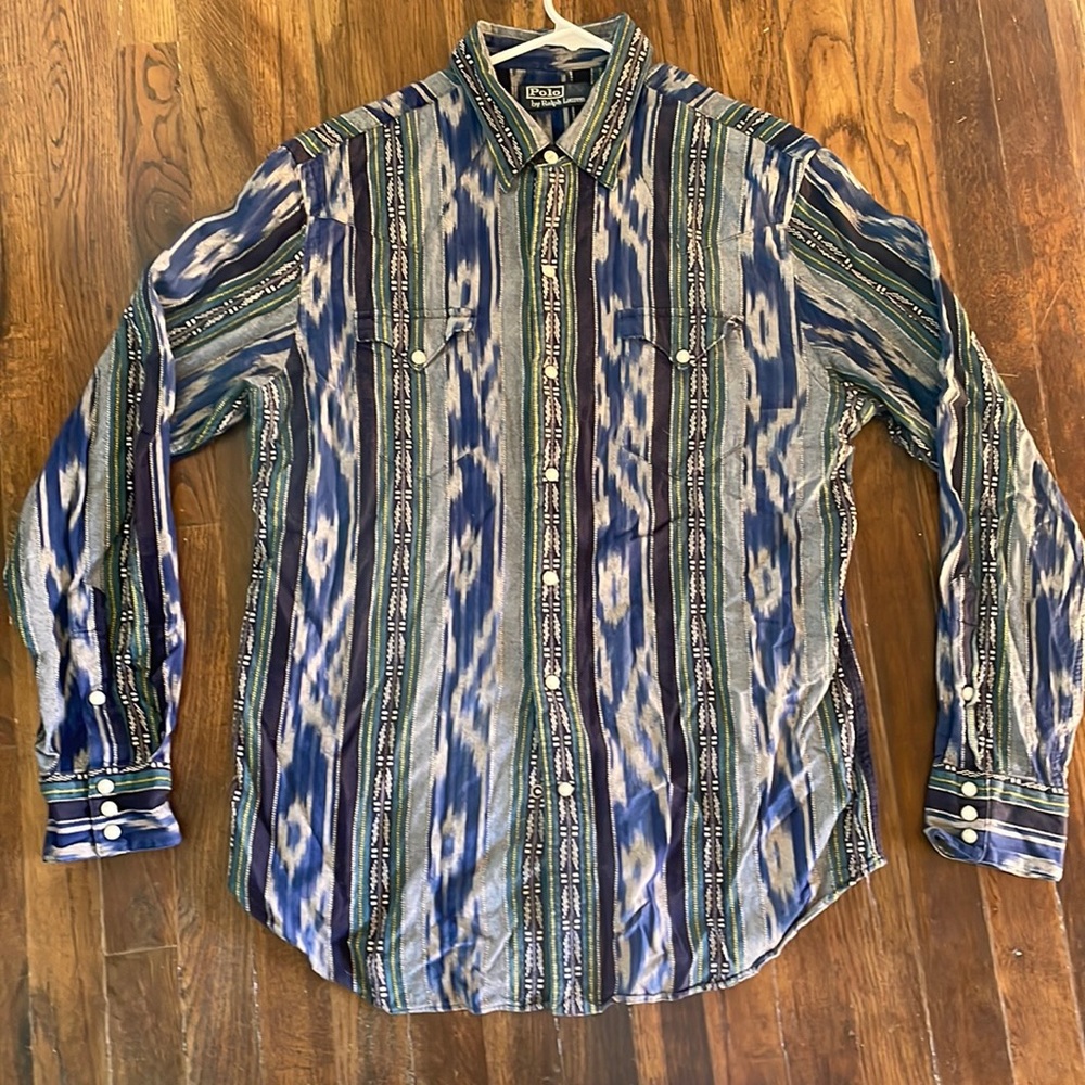 Vintage Bohemian Western Mens Shirt Large - Aztec Design